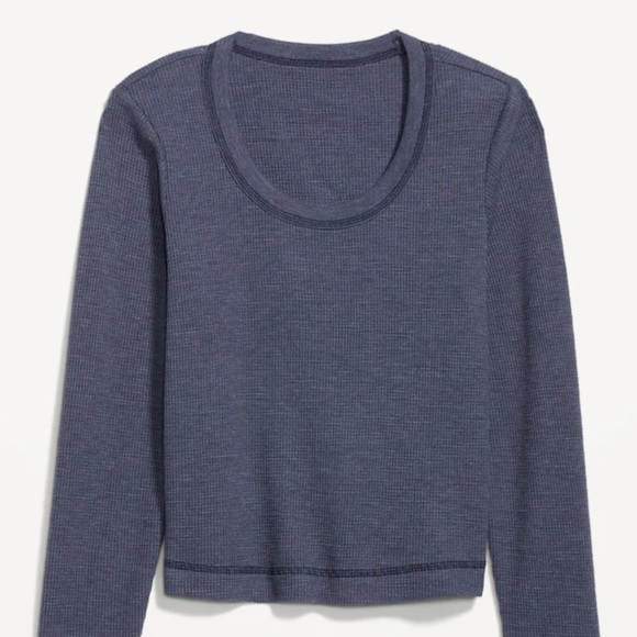 NWT OLD NAVY Cropped Waffle-Knit Scoop-Neck T-Shirt Color: Volcanic Glass - Picture 1 of 6
